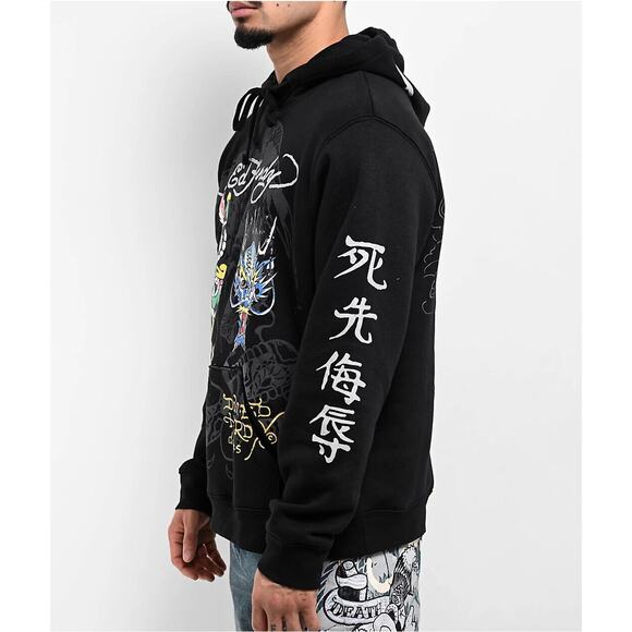 Ed Hardy Men's Hoodie Dragons Fleece Pullover Sweatshirt in Black - Picture 5 of 8